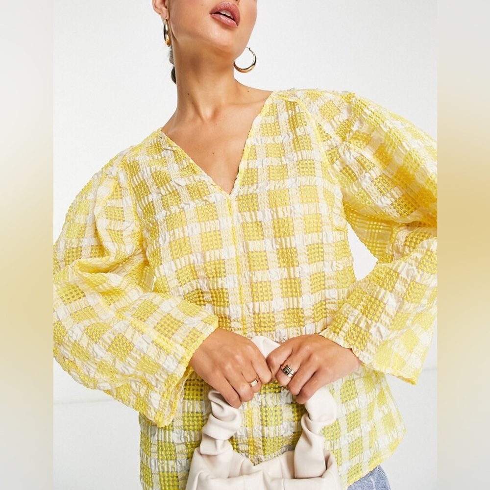 Sunny Yellow Plaid Women's Blouse